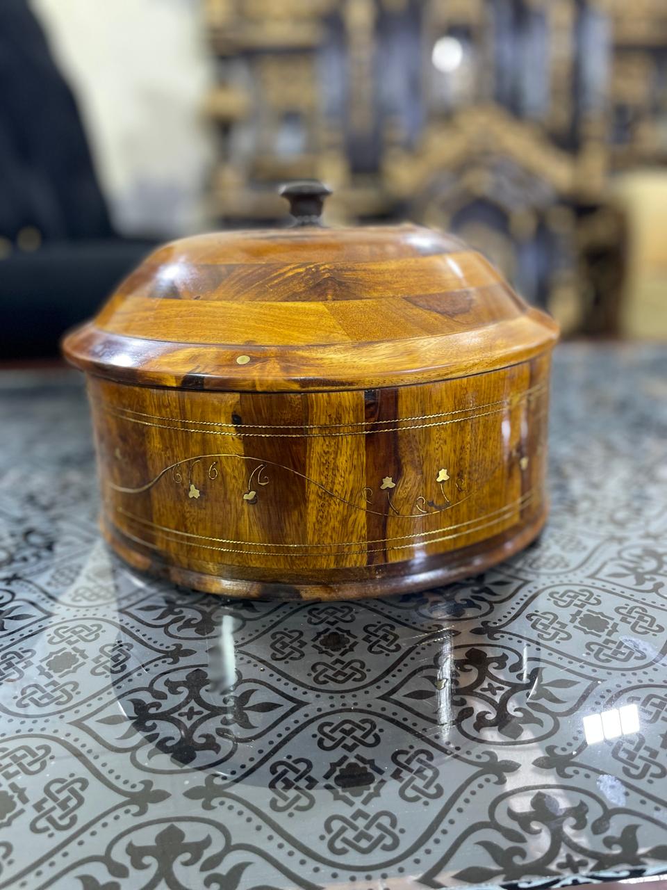 Handcrafted Brass Work Wooden Hotpot